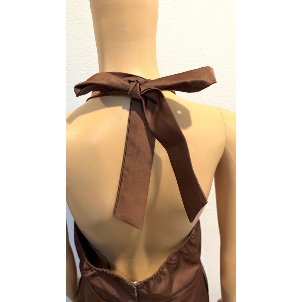 Petal & Pup Norva Bow Front Halter Satin Maxi Dress Chocolate Brown NWOT Sz 10 - Picture 12 of 16